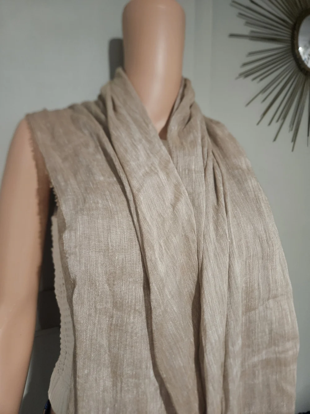 NWT Sandro Ferrone Made in Italy Linen Cotton Fringe Scarf Shawl Taupe Beige